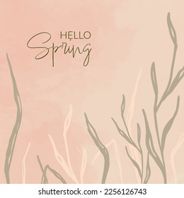 Fondo floral de acuarela de primavera. Plantilla cuadrada para publicaciones en medios sociales. Ilustración vectorial estética moderna. Diseño de Sakura