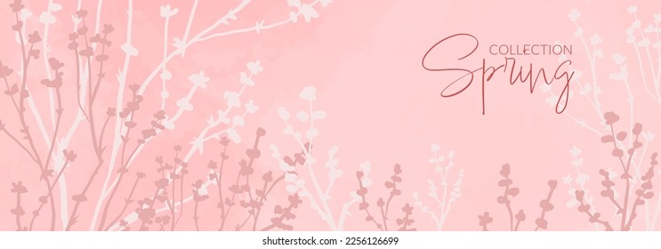 Spring watercolor floral pink background. Modern aesthetic vector illustration. Sakura design