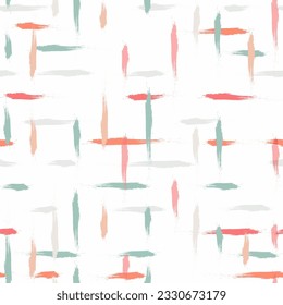 Spring watercolor pastel lines vector pattern. Hand drawn plaid seamless background. brush strokes checked texture, Gingham seamless girly print
