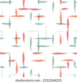 Spring watercolor pastel lines vector pattern. Hand drawn plaid seamless background. brush strokes checked texture, Gingham seamless girly print