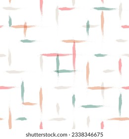 Spring watercolor pastel lines vector pattern. Hand drawn plaid seamless background. brush strokes checked texture, Gingham seamless girly print