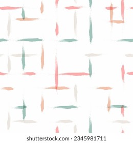 Frühlingswasserfarbe pastellfarbene Linien Vektormuster. Handgezeichnet, nahtloser Hintergrund. Pinselstriche überprüft Textur, Gingham nahtlos gürtelig bedruckt
