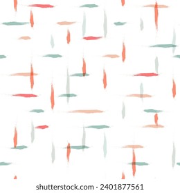 Patrón vectorial de las líneas color agua pastel de primavera. Fondo impecable de fondo trenzado a mano. pinceladas de pincel textura comprobada, Gingham imprimida sin fisuras