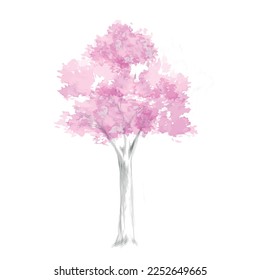 Spring, watercolor tree. Tree is blossoming, vector art. Design element for spring design. 