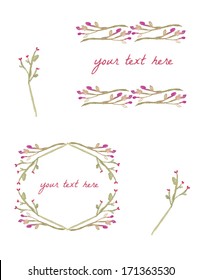 Spring Watercolor Vector Floral Frames with Branches