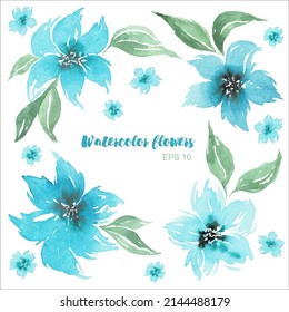 Spring Watercolor Vector Flowers. Vector floral set witj leaves and flowers. Spring or summer design for invitation, wedding, packaging or greeting card