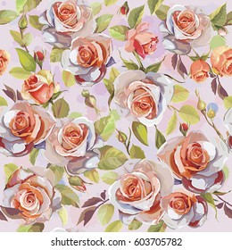 Spring watercolor vintage seamless pattern with rose. Elegance background with flowers