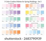 Spring Wedding Color Palettes Set 2 - 3d Marriage 5 Colour Combo, Color Schemes with Hex Codes and Names, Colour Swatches and Combinations