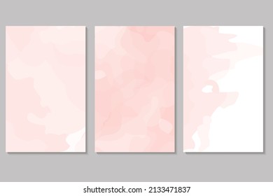Colección de plantillas de tarjetas de invitación de boda de primavera.Textura húmeda de color rosa claro o albaricoque.Pintura de fluido de rubor.Tinta alcohólica.