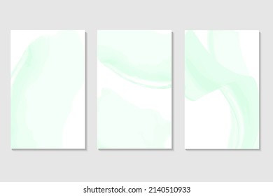 Boda de primavera Colección de plantillas de tarjetas de invitación.Textura húmeda de color verde claro o menta.Pintura de Fuid.Tinta alcohólica.