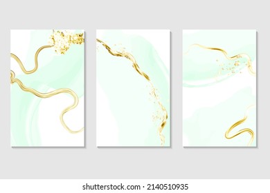 Spring wedding Invitation card  template collection.Light green or mint watercolor wet texture.Fuid  painting.Alcohol ink.