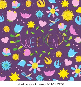 spring weekend pattern colorful lettering