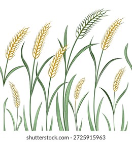 Spring wheat grass seamless tile pattern with soft green and golden hues for an organic touch concept as Wheat grass with soft green and golden hues creates an organic and fresh spring seamless tile pattern in Photo Stock Concept and empty space on the left side,no text --ar 7:2 --tile