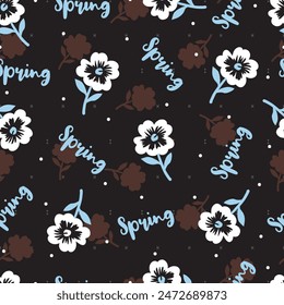 Spring Whispers on Dark White Bloom Botany Pattern can be use for background and apparel design