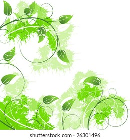 Spring white background with branch and swirls