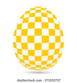Spring white egg decorated with yellow squares on a white background with dark shadow
