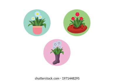Spring White Flower Pot Icon Bundle