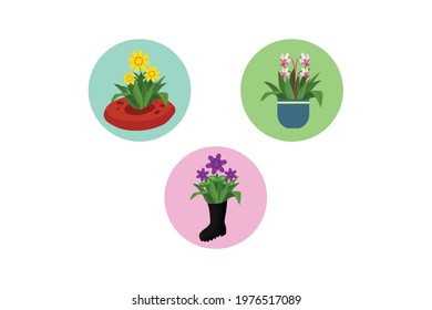 Spring White Flower Pot Icon Bundle