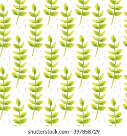 Spring wild flower leaves field seamless pattern. Floral tender fine summer vector pattern on white background. For fabric textile prints and apparel.