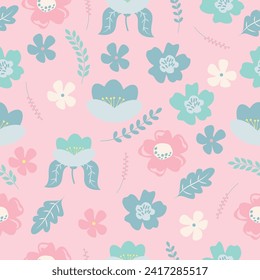 spring wild flowers cute pink color seamless pattern vector illustration  for invitation greeting birthday party celebration wedding card poster banner textiles wallpaper background