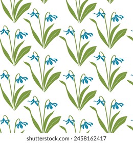 Patrón sin fisuras de la Ilustración vectorial de las gotas de nieve de las flores silvestres de la primavera para el textil, Fondo de pantalla.
