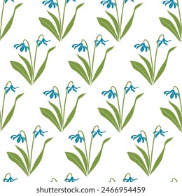 Spring wild flowers snowdrops vector illustration seamless pattern for textile, wallpaper.
