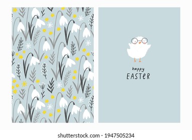 Spring wild flowers vector print. Snowdrop vector print. Easter cards