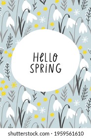 Spring wild flowers vector print. Snowdrop vector print. Easter cards with cute flowers