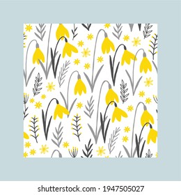 Spring wild flowers vector seamless pattern. Snowdrop vector print. Easter cards