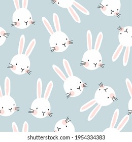 Spring wild flowers vector seamless pattern. Snowdrop vector print. Easter pattern with cute bunny