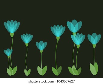 Spring wildflowers in different colors on a black background. Spring abstract design.