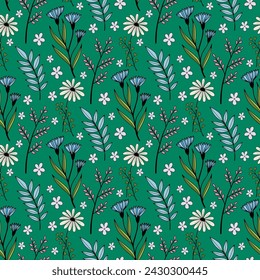 Spring wildflowers floral vector seamless pattern in vintage style.