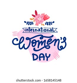 Spring Women's day holiday text isolated on white. Vector design element for greeting and advertising products.