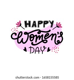 Spring Women's day holiday text isolated on white. Vector design element for greeting and advertising products.