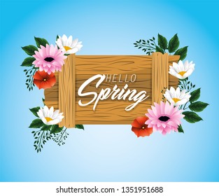 spring wood emblem with exotic flowers