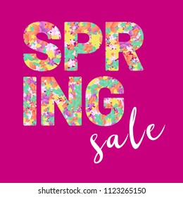 SPRING word created from abstract flowers - sale concept. Vector illustration.