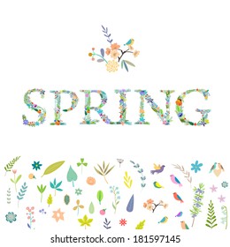 Spring word with floral elements 