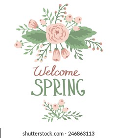 Spring word with floral elements