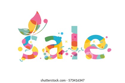Spring word, flowers and butterfly vector.