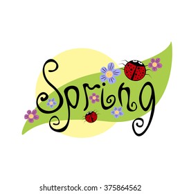 Spring Word with Flowers &  ladybug 