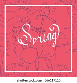 Spring word, flowers vector on a floral background