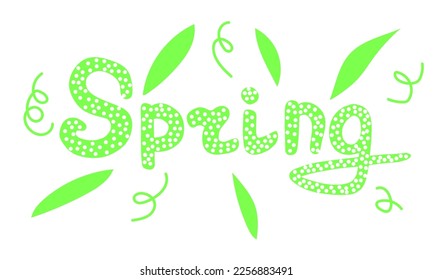 Spring word. Hand draw lettering spring green color. Vector illustration.