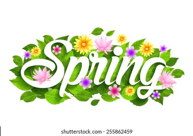 Spring Word Paper Cut With Flowers & Butterflies. Vector Illustration