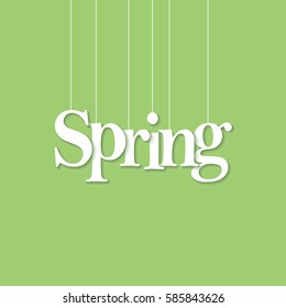 Spring Word Paper Cut On Green Background. Vector Illustration.