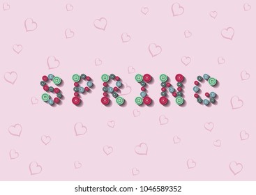 Spring. Word. The phrase is lined with buttons. Vector illustration