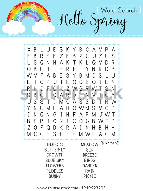 spring word search puzzle rainbow logic stock vector royalty free