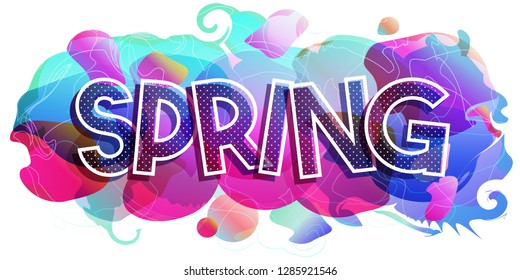 Spring word, vector colorful card