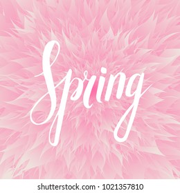 Spring wording with floral elements on background. Vector greeting card.