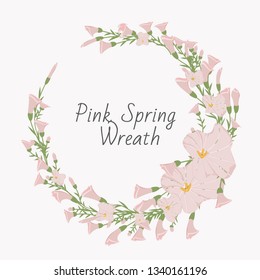 Spring wreath of bindweed design
Greenery, pink and white bindweed, rose flowers vector design round invitation card. Wedding greenery in rustic style. Mint, green tones. Summer rustic style. Isolated