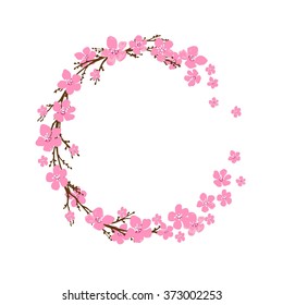 Spring wreath with cherry blossoms. Place for text.